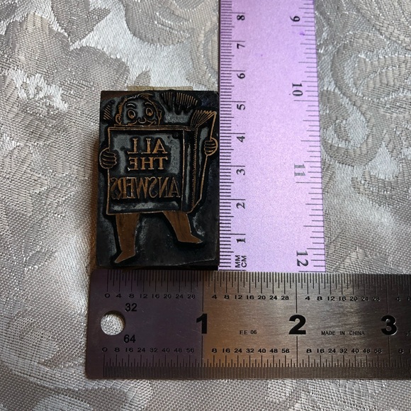 Antique Wooden Print Block Copper All The Answers - Picture 5 of 5